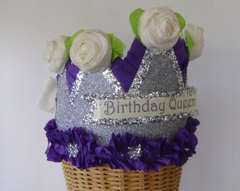 Birthday party Crown, birthday party hat, silver birthday hat, BIRTHDAY QUEEN or customize