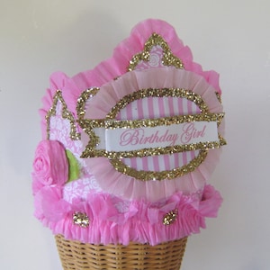 Pink Floral Birthday Crown: Customizable Party Hat