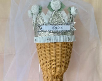 Bride to Be Glitter Crown with Veil: Customizable Bachelorette Party Hat
