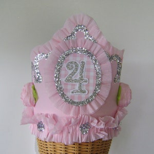 4th Birthday Crown, 4th birthday Hat, pink birthday hat, customize with any number, fits any size image 2