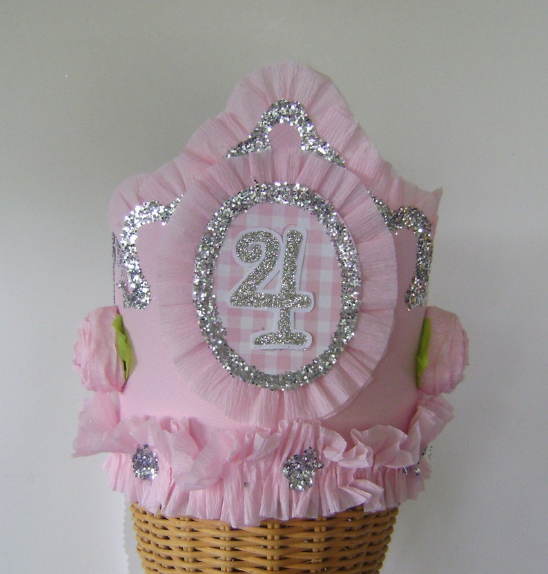 4th Birthday Crown, 4th birthday Hat, pink birthday hat, customize with any number, fits any size image 2