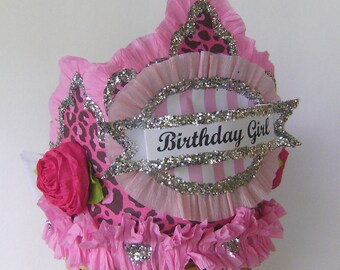 Birthday Hat, Birthday Crown, Girls Birthday hat, leopard birthday hat, fits adult or child, customize it