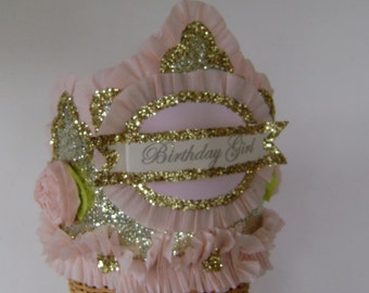 Birthday hat, Birthday Crown, gold glitter birthday hat, BIRTHDAY GIRL or Customize it!!,fits  adult or child