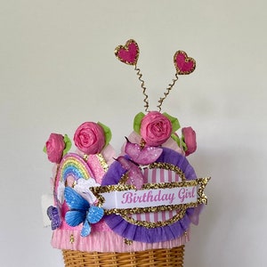 Rainbow & Butterfly Birthday Crown: Handmade Glitter Party Hat