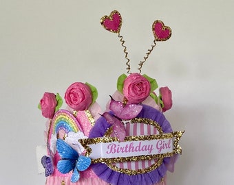 Rainbows and Butterflies birthday hat, birthday crown, custom birthday hat, personalized birthday hat CUSTOMIZE IT
