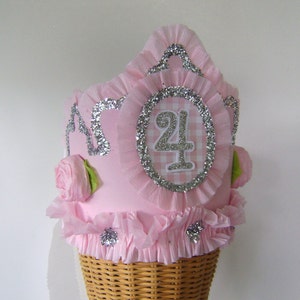 4th Birthday Crown, 4th birthday Hat, pink birthday hat, customize with any number, fits any size 画像 1