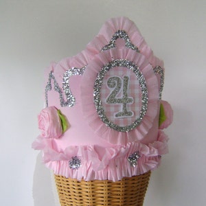 4th Birthday Crown: Pink Glitter Party Hat, Customizable Number