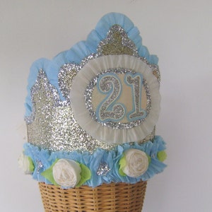 21st Birthday Crown, 21st birthday hat, gold glitter birthday hat, customize it