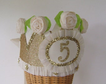 5th  Birthday Crown, 5th birthday Hat,  gold glitter birthday hat, any number, CUSTOMIZE IT!