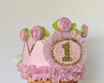 1st Birthday Crown, 1st birthday Hat, pink and gold birthday hat, baby birthday hat, custom birthday hat, girls birthday hat,  customize it!