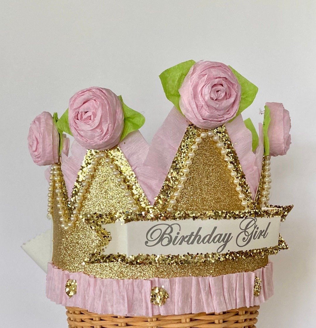 Birthday Crown, Birthday Hat, Adult Birthday Hat, Gold and Pink