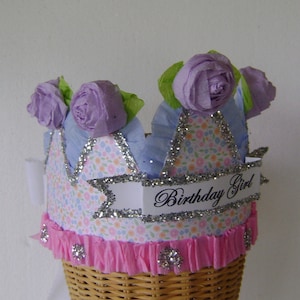 Birthday Crown, birthday hat, calico print birthday hat,  fits adult or child-  BIRTHDAY GIRL or customize it