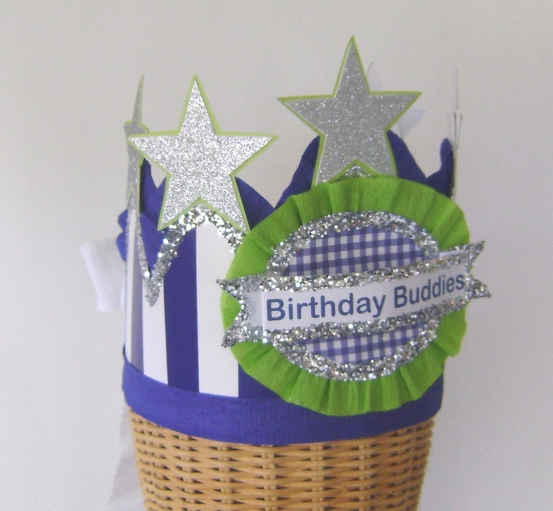 Boy birthday hat, boy birthday crown, birthday hat with stars, fits any size, blue stripe birthday hat, customize it image 1