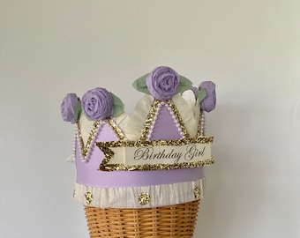 Birthday crown, birthday hat, adult birthday hat,  Lavender and Gold birthday hat, customize it!