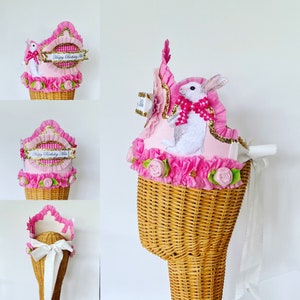 Bunny Birthday Crown: Pink Paper, Gold Glitter, Customizable Name