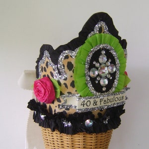 40th Birthday Crown: Leopard Print, Rhinestone Bling, Customizable