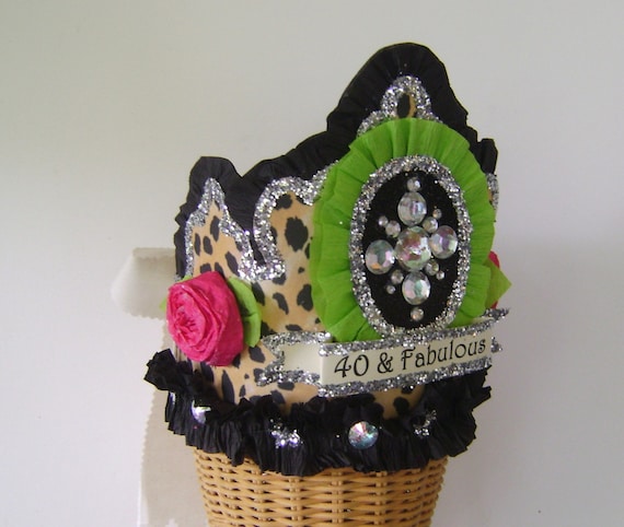40th Birthday Crown, 40th birthday Hat, fits Adult or child, leopard birthday hat, customize it Il_570xn