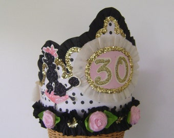 Birthday hat, birthday crown, 30th Birthday hat, poodle birthday hat, adult birthday hat, custom birthday hat