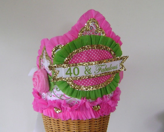 40th Birthday Party Crown, 40th Birthday hat, adult birthday hat, pink and green birthday hat, CUSTOMIZE IT Il_570xn