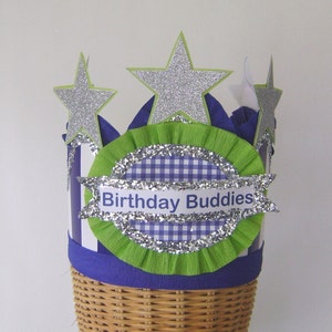 Boy birthday hat, boy birthday crown, birthday hat with stars, fits any size, blue stripe birthday hat, customize it image 2