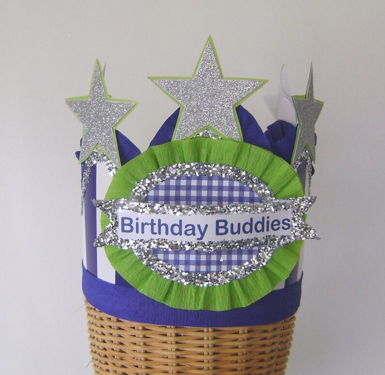 Boy birthday hat, boy birthday crown, birthday hat with stars, fits any size, blue stripe birthday hat, customize it image 2