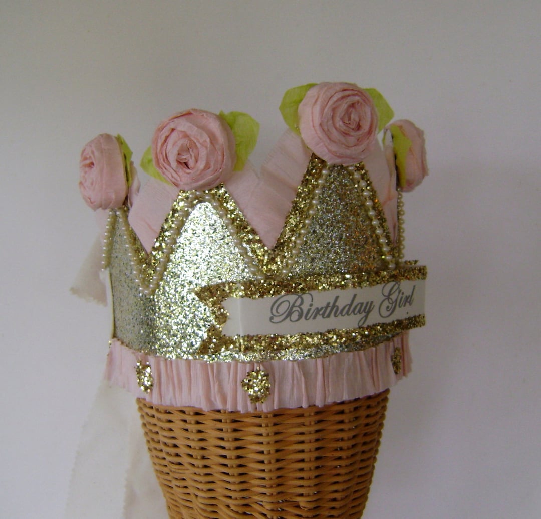 Birthday Crown, Birthday Hat, Adult Birthday Hat, Gold and Pink