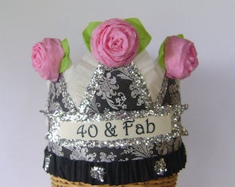 40th Birthday Hat, 40th Birthday Crown, Birthday Party Crown,  40 & FAB or customize it,