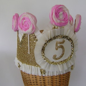 5th Birthday Crown: Gold Glitter Lollipop Party Hat