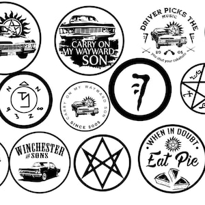 Supernatural Sticker Pack – 14pcs 2" Stickers – Semi-Waterproof Vinyl – SPN Fandom Gift – Fan Convention Favor – Dean, Sam, Castiel