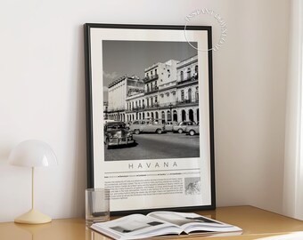 Póster de La Habana, Impresión minimalista de viaje a Cuba, Fotografía en blanco y negro, Decoración de arquitectura colonial, Descarga digital