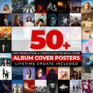 Paquete de más de 50 pósteres de portadas de álbumes, descarga digital, arte mural musical, ideal para enmarcar, galería de música, pósteres de álbumes de hip hop
