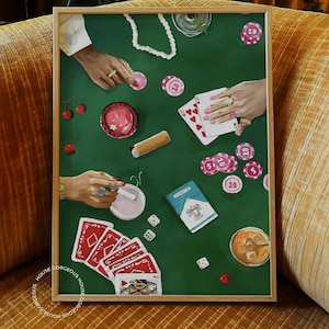 Vintage Poker Night Wall Art Printable, Retro Gambling Card Game Digital Print, Cigarettes and Cocktails Casino Vibe Art Download