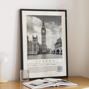 London City Poster, Black and White England Print, Big Ben Wall Art, Iconic UK Architecture Print,Digital Download