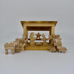 Handmade Rustic Wooden Nativity Scene