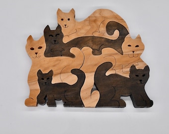 Handcrafted Wooden “Stacked cats” Puzzle