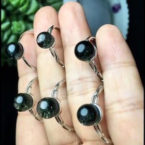 Green Phantom Quartz Bead Ring: Adjustable Crystal Healing Jewelry