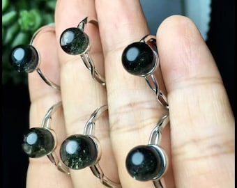 Green Phantom Quartz Bead Ring: Adjustable Crystal Healing Jewelry