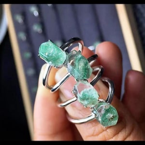 Green Phantom Quartz Ring: S925 Sterling Silver Healing Crystal
