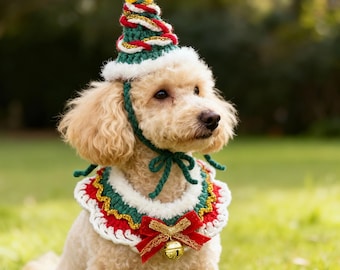 Handcrafted Christmas Pet Ensemble for Cats Dogs, Crochet Holiday Outfit, Pet Christmas Costume, Christmas Gifts for Pet Owners