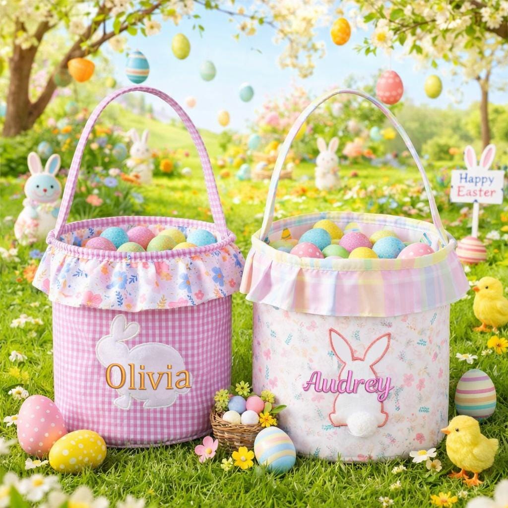 Personalized Easter Basket With Ruffle Trim, Custom Name Kids Basket ...