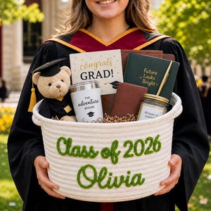 Personalized Graduation Basket 2026, Custom Name Cotton Rope Basket, Class of 2026 Gift, College Dorm Storage Bin, Grad Gift for Her Him