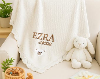 Manta de bebé bordada personalizada, manta de algodón tejida a medida para recién nacidos, suave manta para envolver bebés, regalo para baby shower para niños y niñas