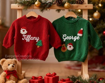 Personalized Hand-Embroidered Baby Sweater, Custom Christmas Baby Name Jumper, Kids Pullover Sweater, Coming Home Outfit,Christmas Baby Gift
