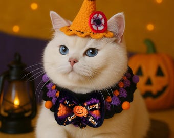 Portachiavi Halloween Con Cappello Da Strega E Gatto Nero - Acrilico 53x44 Mm - Regalo Per Amanti Dei Gatti E Donne - Con Sacchetto Di Velluto