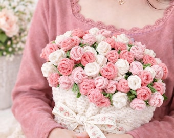 Mother’s Day Gift for Mom, Personalized Handmade Crochet Flower Bouquet Blanket, Custom Name Rose Floral Throw, Gift for Her, Mom, Wife