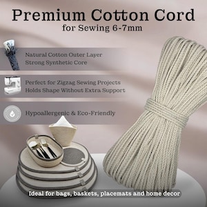 Braided Cotton Cord 6-7 mm – Macrame Cording for DIY Baskets, Organic Macrame rope, DIY Basket making Cord, Decorative Rope for Sewing Bags