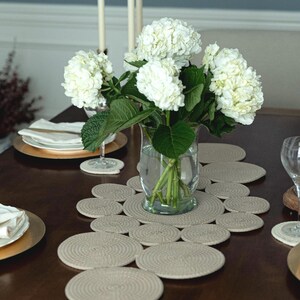 Cream Handmade Table Runner: Housewarming Modern Farmhouse Decor, Thanksgiving gift, USA made table runner,Home Decor Cream Handmade Table Runner, Modern Farmhouse Kitchen Decor, Housewarming & Engagement gift for her or unique gift for couple