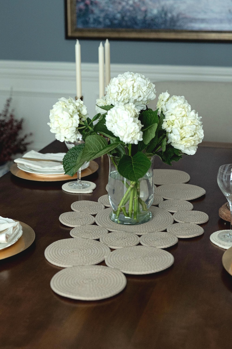 Cream Handmade Table Runner: Housewarming Modern Farmhouse Decor, Thanksgiving gift, USA made table runner,Home Decor Cream Handmade Table Runner, Modern Farmhouse Kitchen Decor, Housewarming & Engagement gift for her or unique gift for couple