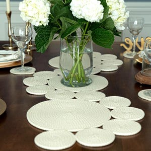 Home Decor Cream Handmade Table Runner, Modern Farmhouse Kitchen Decor, Housewarming & Engagement gift for her or unique gift for couple