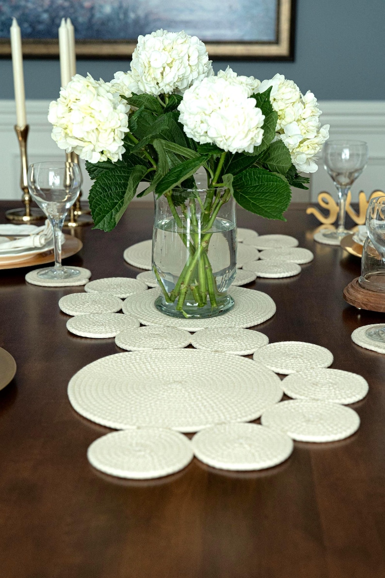 Home Decor Cream Handmade Table Runner, Modern Farmhouse Kitchen Decor, Housewarming & Engagement gift for her or unique gift for couple